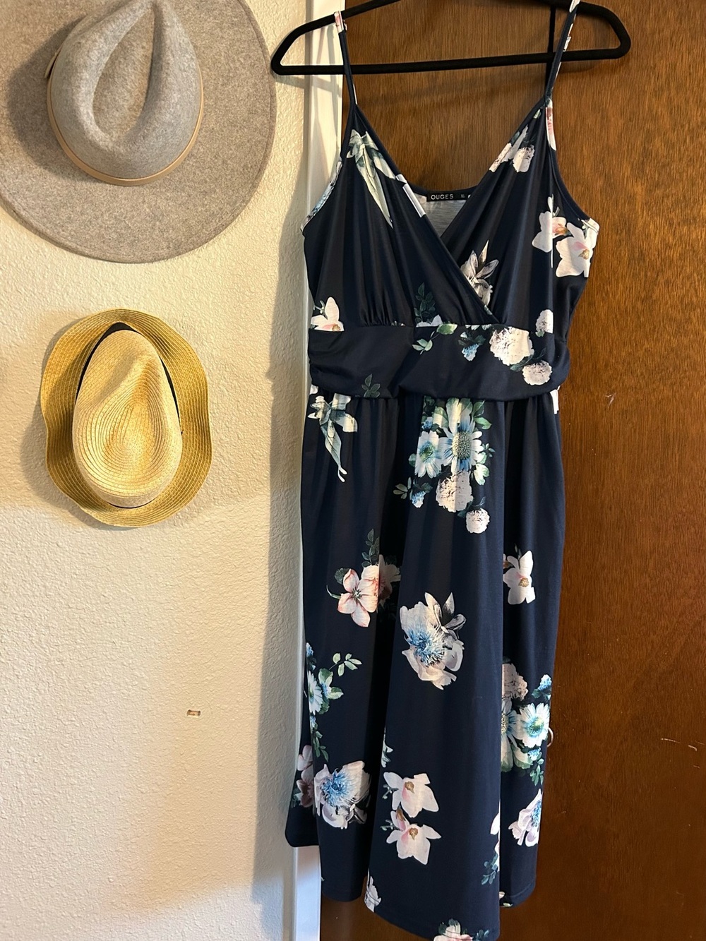 Floral Navy Spaghetti Strap Dress - (Women) - Picture 1 of 7